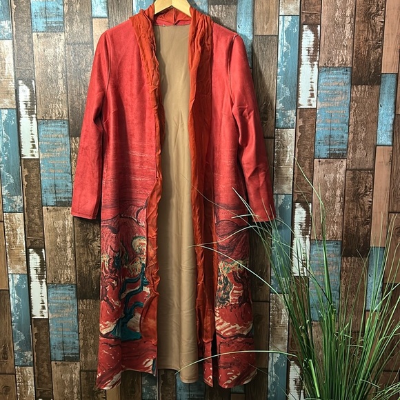 Medium heavy artsy removable scarf soft brushed long jacket top - Picture 1 of 16